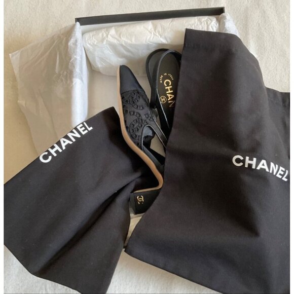 Authentic New CHANEL Interlocking LACE black Slingback Pumps heels SZ36 US5.5 - Picture 7 of 8